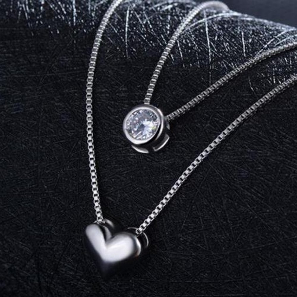 *NEW 925 Sterling Silver Diamond Heart Necklace B - Picture 2 of 8